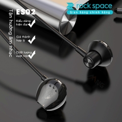 Tai nghe nhét tai có dây chính hãng Rockspace ES02, có micro có nút tăng giảm âm lượng cho iphone samsung màu đen trắng