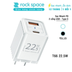 Củ Sạc Nhanh iPhone Rockspace T66 mini,2 cổng USB-TypeC chuẩn PD 22.5W,ổn định,không nóng máy,hàng