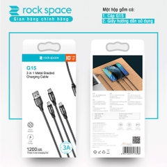 Dây Cáp Sạc Chính Hãng ba đầu Rockspace G15 Lightning, Micro, TypeC  dây dù, sạc 3 thiết bị cùng lúc BH 1 năm