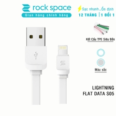 Dây cáp sạc cho iphone Rockspace Lightning Flat Data S05 100cm, dây dẹt màu trắng, xám, sạc nhanh cho iphone