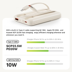 Pin sạc dự phòng tích hợp dây sạc Rockspace P95 sạc nhanh 22.5w 10000mAh hàng chính hãng có BH