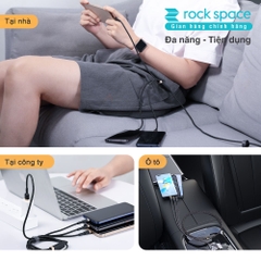 Dây cáp sạc nhanh chính hãng ba đầu Rockspace G18 Lightning, Micro, TypeC dây dù, sạc 3 thiết bị cùng lúc, BH 12 tháng
