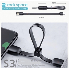 Dây cáp sạc typeC Rockspace S3 dành cho điện thoại kiêm móc khóa độ dài 21cm hàng chính hãng bảo hành 12 tháng