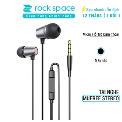 Tai nghe nhét tai có dây Rock Space Mufree, màu đen, có micro hàng chính hãng bảo hành 1 đổi 1 trong 12 tháng