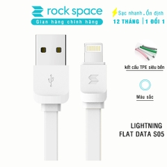 Cáp sạc Rockspace S05 lighning dành cho iphone, dây dẹt chống rối, chính hãng sạc nhanh màu trắng, xám bảo hành 1 năm