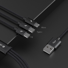 Dây Cáp Sạc ba đầu Devia dây dù, sạc 3 thiết bị cùng lúc - Hàng chính hãng Bảo hành 12 tháng