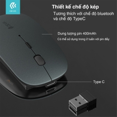 Chuột máy tính Gaming Devia có 2 chế độ kết nối bluetooth và kết nối không dây 2.4G, nhỏ nhẹ pin 400mAh có bảo hành