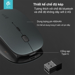 Chuột máy tính Gaming Devia có 2 chế độ kết nối bluetooth và kết nối không dây 2.4G, nhỏ nhẹ pin 400mAh có bảo hành