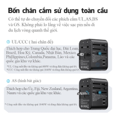 Củ sạc nhanh đa năng sạc toàn cầu 33w Rockspace T62 có chân chuyển đổi hàng chính hãng BH 12 tháng