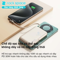 Pin sạc dự phòng không dây Rockspace P20 Pro PD20W Magnetic Holder Wireless tích hợp cáp TypeC dung lượng 10000mAh