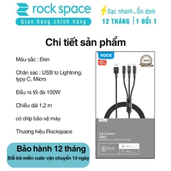 Dây cáp sạc nhanh 3 đầu iphone typeC micro Rock 3.5A độ dài 1.2m dây dù BH 12 tháng