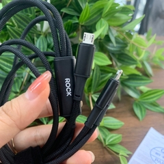 Dây cáp sạc nhanh 3 đầu iphone typeC micro Rock 3.5A độ dài 1.2m dây dù BH 12 tháng