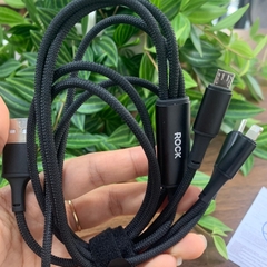 Dây cáp sạc nhanh 3 đầu iphone typeC micro Rock 3.5A độ dài 1.2m dây dù BH 12 tháng
