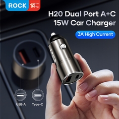 Củ sạc nhanh 15W trên xe hơi ROCKSPACE H20 Dual Port A+C 15W Car Charger Hàng chính hãng BH 2 tháng