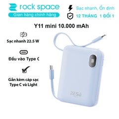 Pin sạc dự phòng tích hợp dây sạc Rockspace Y11 mini sạc nhanh 22.5w 10000mAh hàng chính hãng có BH