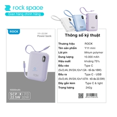 Pin sạc dự phòng tích hợp dây sạc Rockspace Y11 mini sạc nhanh 22.5w 10000mAh hàng chính hãng có BH
