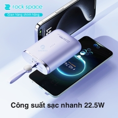 Pin dự phòng mini tích hợp dây sạc Rockspace Powersack 10000mAh sạc nhanh 22.5w bảo hành 12 tháng