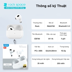 Tai nghe bluetooth không dây nhét tai Rockspace EB700 TWS có mic hàng chính hãng bảo hành 12 tháng
