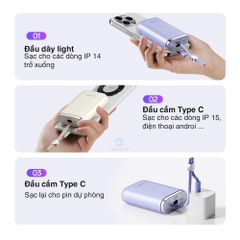 Pin dự phòng mini tích hợp dây sạc Rockspace Powersack 10000mAh sạc nhanh 22.5w bảo hành 12 tháng