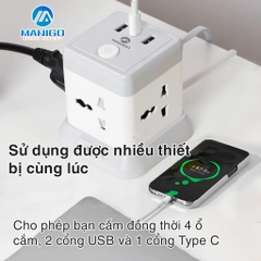 Ổ Cắm điện thông minh kéo dài dạng tháp Manigo 4 ổ 2 cổng USB TypeC dây cắm kéo dài 2,5 mét bh 3 năm