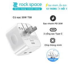 Củ sạc nhanh cho iphone 35W Rockspace T58 2 cổng TypeC ổn định hàng chính hãng bảo hành 12 tháng