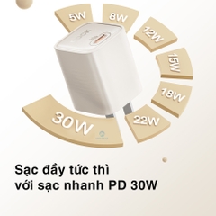 Bộ củ cáp sạc nhanh typeC 30W ROCK Ice²Cube hàng chính hãng Rockspace BH 12 tháng