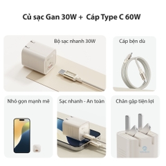 Bộ củ cáp sạc nhanh typeC 30W ROCK Ice²Cube hàng chính hãng Rockspace BH 12 tháng