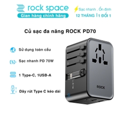 Củ sạc đa năng sạc nhanh PD 70W ROCK PD70W tích hợp cáp sạc nhanh typeC bảo hành 12 tháng