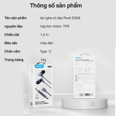 Tai nghe có dây có mic Rockspace ES09 chuẩn cắm TypeC dành cho ip15 samsung huawei xiaomi BH 1 nă
