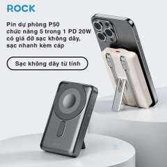 Pin sạc dự phòng không dây sạc nhanh PD 20W magsafe Rockspace 10.000mAh P50 5-in-1 tích hợp cáp sạc