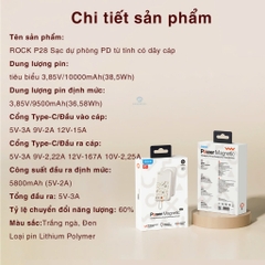 Pin sạc dự phòng sạc nhanh PD 20W Rockspace P28 10.000 mAh Magnetic PD tích hợp cáp sạc nhanh
