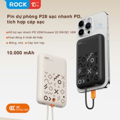 Pin sạc dự phòng sạc nhanh PD 20W Rockspace P28 10.000 mAh Magnetic PD tích hợp cáp sạc nhanh