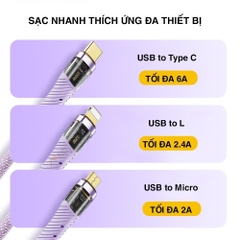 Dây cáp sạc nhanh 3 trong 1 Rockspace G20 dây dù chống rối sạc cùng lúc 3 thiết bị BH 12 tháng