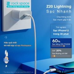 Dây cáp sạc nhanh iphone Rockspace Z20 PD 20W  sạc nhanh hỗ trợ truyền dữ liệu bảo hành 1 năm
