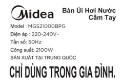 Bàn ủi hơi nước cầm tay Midea MGS21000BPG 2100W