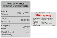 Bình đun siêu tốc Điện Quang 1.7 lít ĐQ EKT17 2017 W