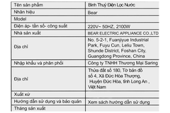 Bình thủy điện lọc nước Bear BWP-T402301G 4 lít