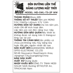 Đèn an ninh chống trộm năng lượng mặt trời Modi MD-SOLAR-W7003 WH