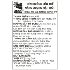 Đèn dây trang trí năng năng lượng mặt trời Modi MD-SLB-10M20B SUPER WW