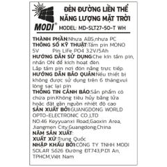 Đèn đường liền thể năng lượng mặt trời Modi MD-SLT27-50-T WH