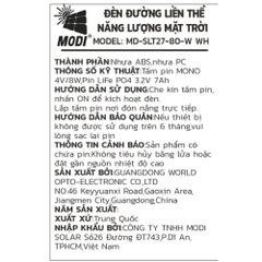 Đèn đường liền thể năng lượng mặt trời Modi MD-SLT27-80-W WH