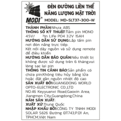 Đèn đường liền thể năng lượng mặt trời Modi MD-SLT37-300-W WH