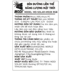 Đèn hắt tường năng lượng mặt trời Modi MD-SOLAR-H1026 RGB