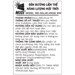 Đèn hắt tường năng lượng mặt trời Modi MD-SOLAR-H1026 WW