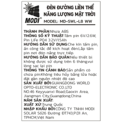 Đèn hắt tường năng lượng mặt trời Modi MD-SWL-L8 WW