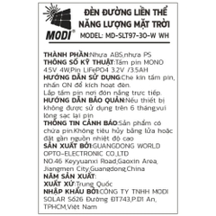 Đèn đường liền thể năng lượng mặt trời Modi MD-SLT97-30-W WH