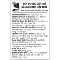 Đèn năng lượng mặt trời an ninh chống trộm Modi MD-SOLAR-W7004 WH
