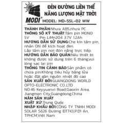 Đèn năng lượng mặt trời đa năng Modi MD-SSL-02 WW