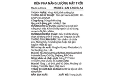Đèn pha năng lượng mặt trời Goneo GN-C400B-AJ