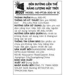 Đèn pha năng lượng mặt trời Modi MD-PT28-300-W 3C